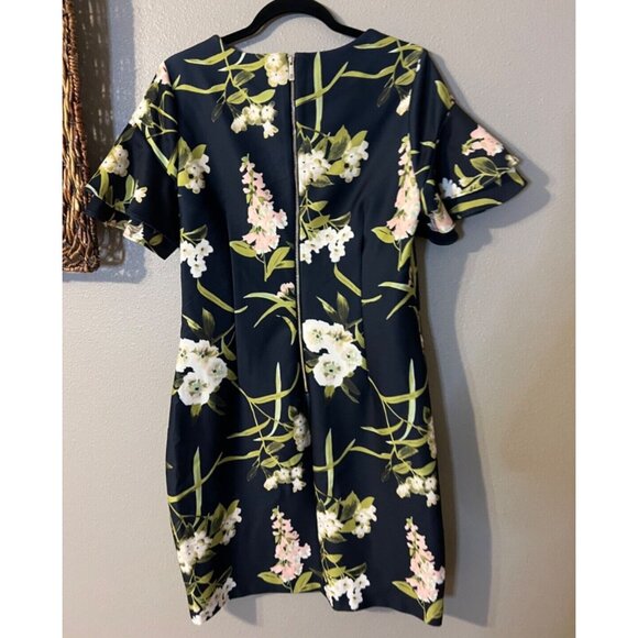 Tommy Hilfiger Dress 14 Black Pink Floral Short Sleeve Stretch Career Church - Picture 9 of 9